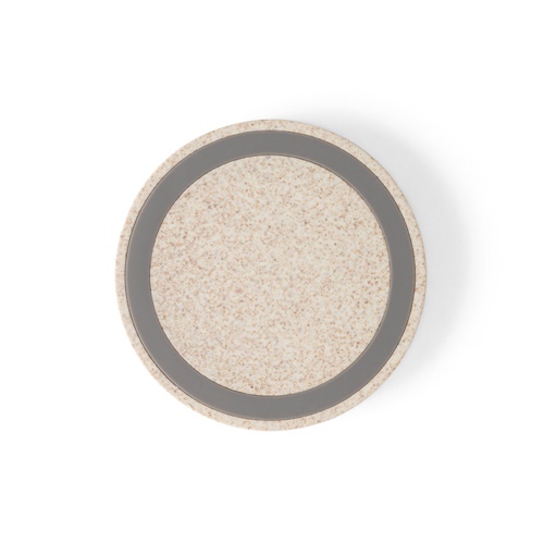 CUVIER. Cargador inalámbrico de 15W, fabricado en ABS reciclado (65 % rABS) y fibra de paja de trigo (35 %)