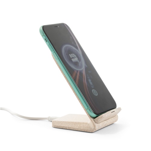 natural ENGLERT. Soporte para smartphone con cargador inalámbrico, rápido, de 10 W en ABS reciclado (100% rABS) y fibra de paja de trigo