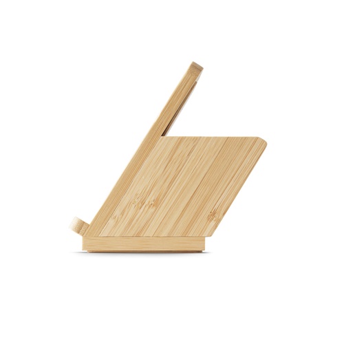 natural LEAVITT. Soporte para smartphone y porta bolígrafo con cargador inalámbrico rápido de 10 W en bambú