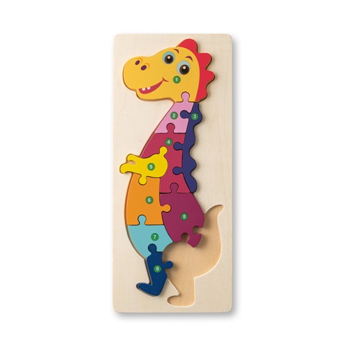 natural claro DIPLODOCO. Rompecabezas con forma de dinosaurio hecho en madera contrachapada de pino
