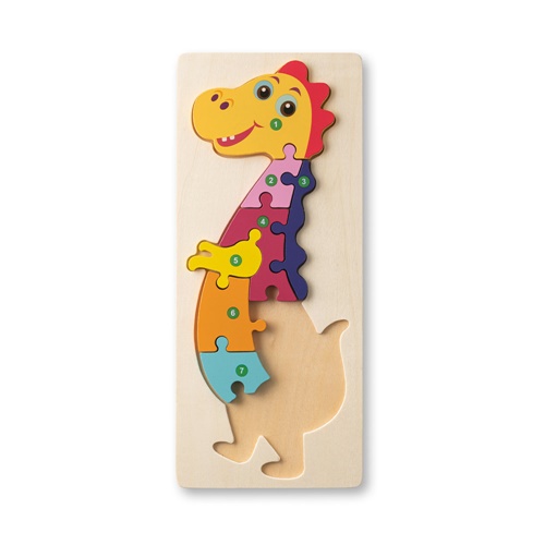 natural claro DIPLODOCO. Rompecabezas con forma de dinosaurio hecho en madera contrachapada de pino