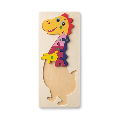 natural claro DIPLODOCO. Rompecabezas con forma de dinosaurio hecho en madera contrachapada de pino