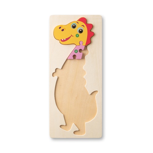 natural claro DIPLODOCO. Rompecabezas con forma de dinosaurio hecho en madera contrachapada de pino