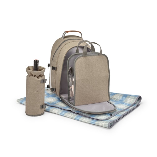 marrón claro VILLA. Mochila térmica de picnic en poliéster reciclado de alta densidad 600D