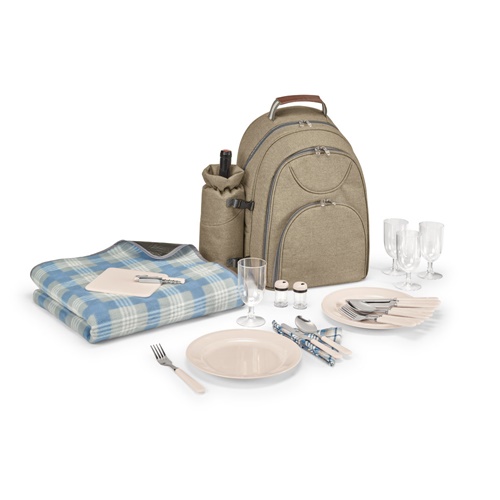 marrón claro VILLA. Mochila térmica de picnic en poliéster reciclado de alta densidad 600D