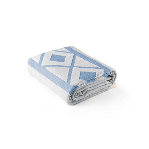 blue MALEK. Toalla de baño y multifuncional (350g/m²) fabricada en algodón ligero y resistente (85%) y algodón reciclado (15%)
