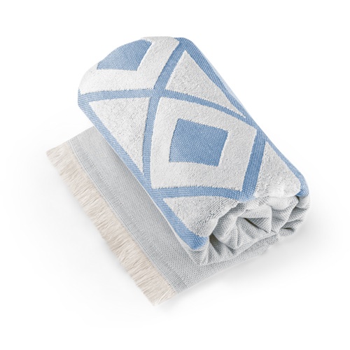 blue MALEK. Toalla de baño y multifuncional (350g/m²) fabricada en algodón ligero y resistente (85%) y algodón reciclado (15%)