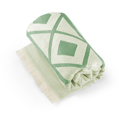 green MALEK. Toalla de baño y multifuncional (350g/m²) fabricada en algodón ligero y resistente (85%) y algodón reciclado (15%)