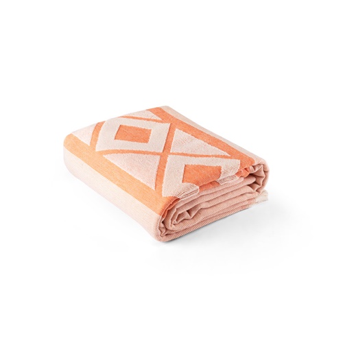 orange MALEK. Toalla de baño y multifuncional (350g/m²) fabricada en algodón ligero y resistente (85%) y algodón reciclado (15%)
