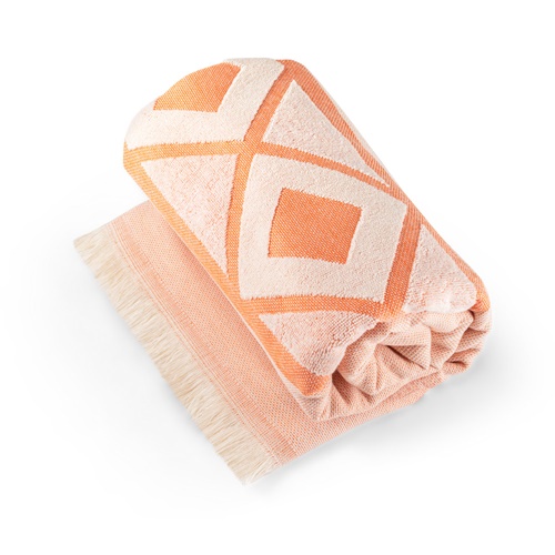 orange MALEK. Toalla de baño y multifuncional (350g/m²) fabricada en algodón ligero y resistente (85%) y algodón reciclado (15%)