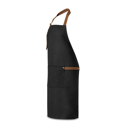 black VESPER. Delantal de lona 100% algodón (300 g/m²) con detalles metálicos