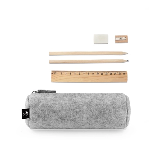 NOMAD. Estuche multiusos en fieltro reciclado (100% rPET) con regla, lápices, goma y sacapuntas