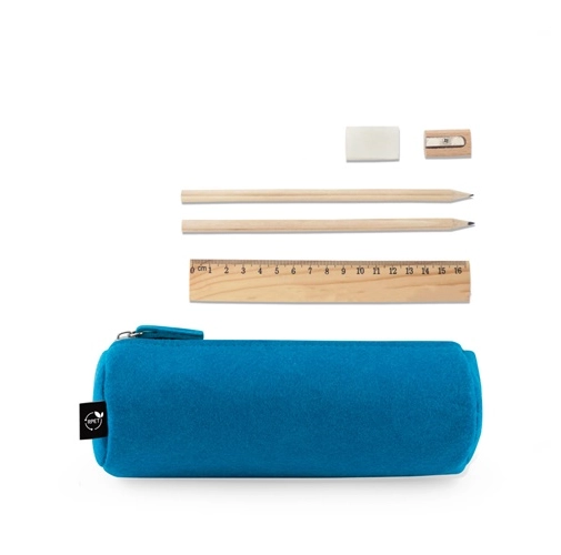 NOMAD. Estuche multiusos en fieltro reciclado (100% rPET) con regla, lápices, goma y sacapuntas