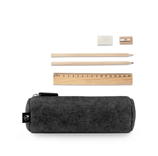 NOMAD. Estuche multiusos en fieltro reciclado (100% rPET) con regla, lápices, goma y sacapuntas