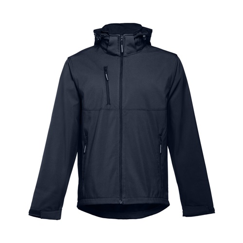 azul marino THC ZAGREB. Chaqueta softshell para hombre, con capucha removible