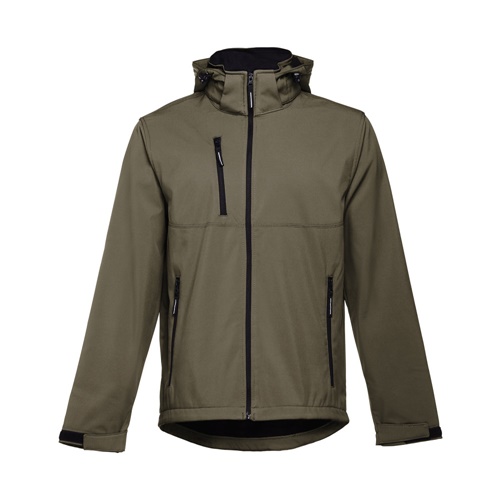verde militar THC ZAGREB. Chaqueta softshell para hombre, con capucha removible