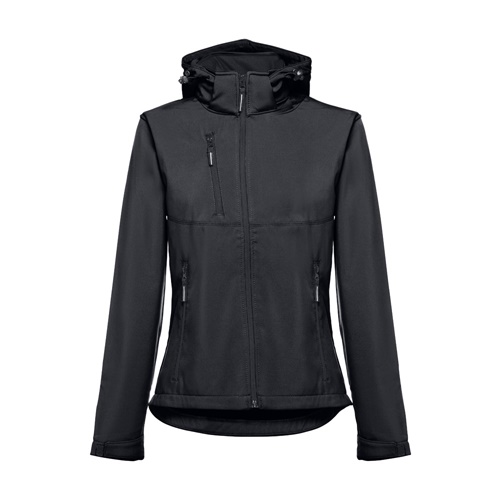 black THC ZAGREB WOMEN. Chaqueta softshell para mujer, con capucha removible