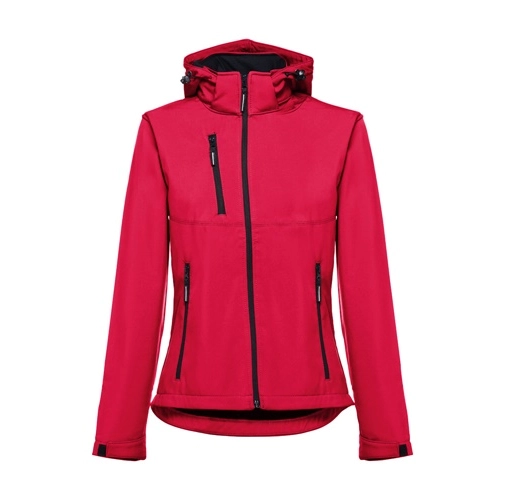 red THC ZAGREB WOMEN. Chaqueta softshell para mujer, con capucha removible