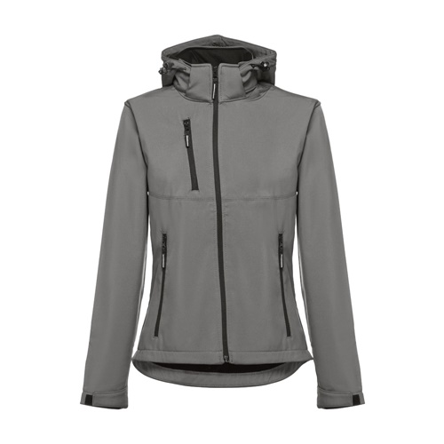 gray THC ZAGREB WOMEN. Chaqueta softshell para mujer, con capucha removible