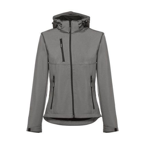 gray THC ZAGREB WOMEN. Chaqueta softshell para mujer, con capucha removible