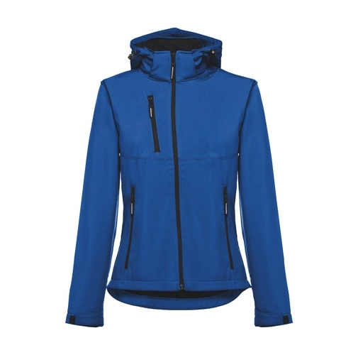 azul royal THC ZAGREB WOMEN. Chaqueta softshell para mujer, con capucha removible