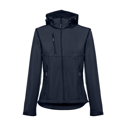 azul marino THC ZAGREB WOMEN. Chaqueta softshell para mujer, con capucha removible