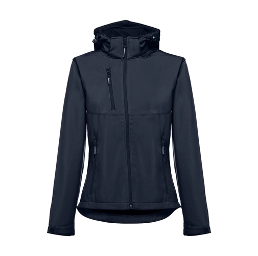 azul marino THC ZAGREB WOMEN. Chaqueta softshell para mujer, con capucha removible