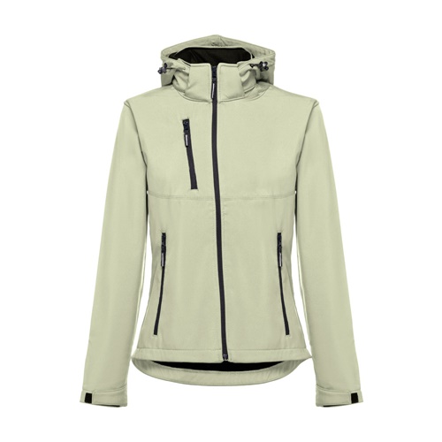 verde pastel THC ZAGREB WOMEN. Chaqueta softshell para mujer, con capucha removible
