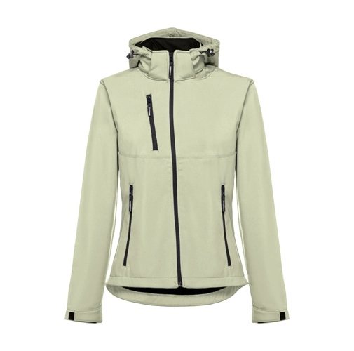 verde pastel THC ZAGREB WOMEN. Chaqueta softshell para mujer, con capucha removible