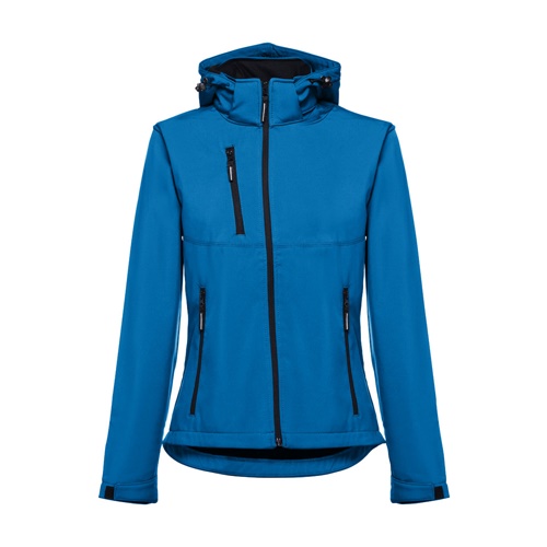 azul petróleo THC ZAGREB WOMEN. Chaqueta softshell para mujer, con capucha removible