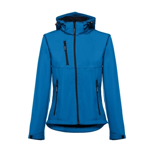 azul petróleo THC ZAGREB WOMEN. Chaqueta softshell para mujer, con capucha removible