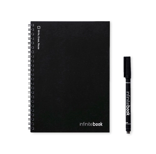 black INFINITEBOOK PLAIN A5. Infinitebook con tapa flexible y 15 páginas de pizarra blanca lisas