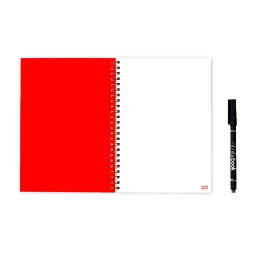 red INFINITEBOOK PLAIN A5. Infinitebook con tapa flexible y 15 páginas de pizarra blanca lisas