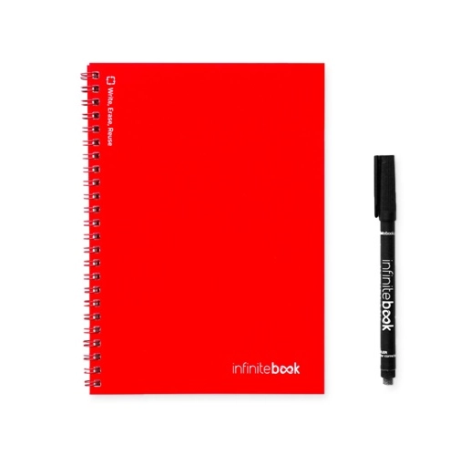 red INFINITEBOOK PLAIN A5. Infinitebook con tapa flexible y 15 páginas de pizarra blanca lisas