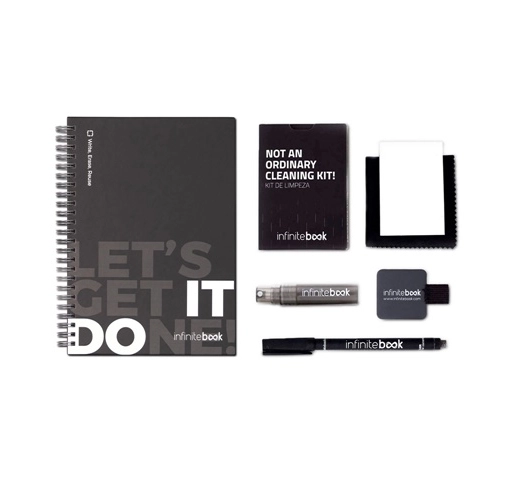 STARTER KIT INFINITEBOOK. Kit «Infinitebook» con tapa dura, 1 kit de limpieza, 1 rotulador y 1 soporte para bolígrafo