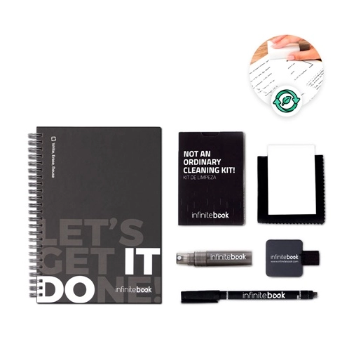 STARTER KIT INFINITEBOOK. Kit «Infinitebook» con tapa dura, 1 kit de limpieza, 1 rotulador y 1 soporte para bolígrafo