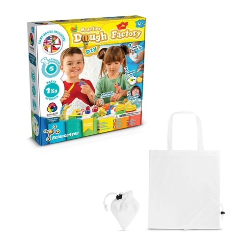 white Modeling Dough Factory Kit II. Juego educativo suministrado con una bolsa de regalo plegable de 190T