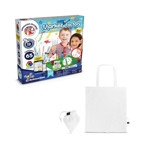 white DIY Pen Factory Kit II. Kit educativo suministrado con una bolsa de regalo plegable de 190T