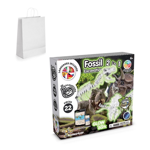 2 in 1 Fossil Excavation Kit II. Juego educativo suministrado con una bolsa de regalo de papel kraft (90 g/m²)