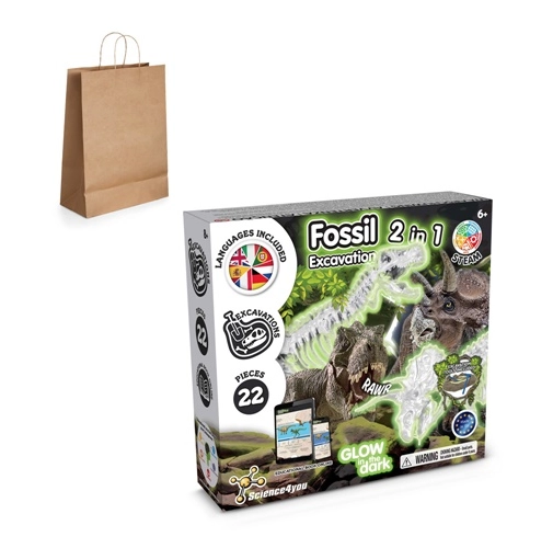 2 in 1 Fossil Excavation Kit III. Juego educativo suministrado con una bolsa de regalo de papel kraft (115 g/m²)
