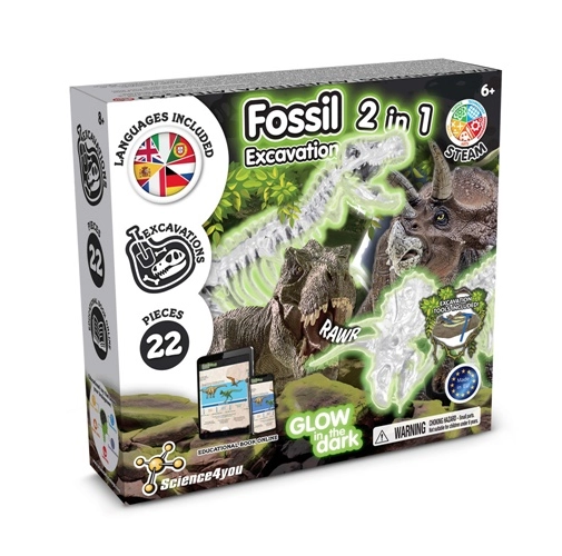 2 in 1 Fossil Excavation Kit IV. Juego educativo suministrado con una bolsa de regalo de non woven (80 g/m²)