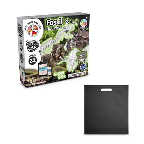 black 2 in 1 Fossil Excavation Kit IV. Juego educativo suministrado con una bolsa de regalo de non woven (80 g/m²)