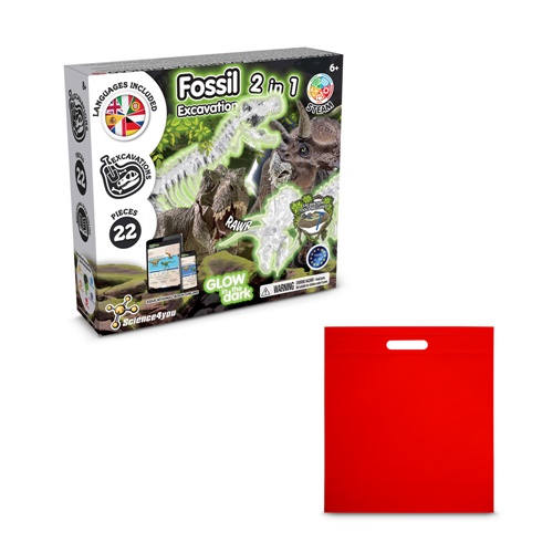 red 2 in 1 Fossil Excavation Kit IV. Juego educativo suministrado con una bolsa de regalo de non woven (80 g/m²)