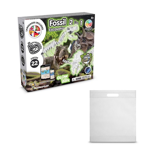 white 2 in 1 Fossil Excavation Kit IV. Juego educativo suministrado con una bolsa de regalo de non woven (80 g/m²)