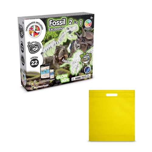 yellow 2 in 1 Fossil Excavation Kit IV. Juego educativo suministrado con una bolsa de regalo de non woven (80 g/m²)