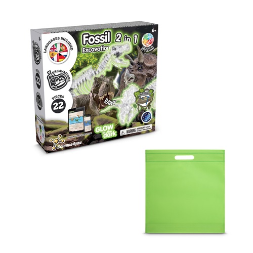 verde claro 2 in 1 Fossil Excavation Kit IV. Juego educativo suministrado con una bolsa de regalo de non woven (80 g/m²)