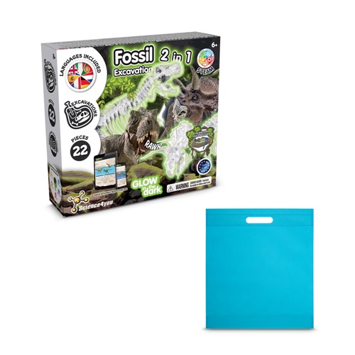 azul claro 2 in 1 Fossil Excavation Kit IV. Juego educativo suministrado con una bolsa de regalo de non woven (80 g/m²)
