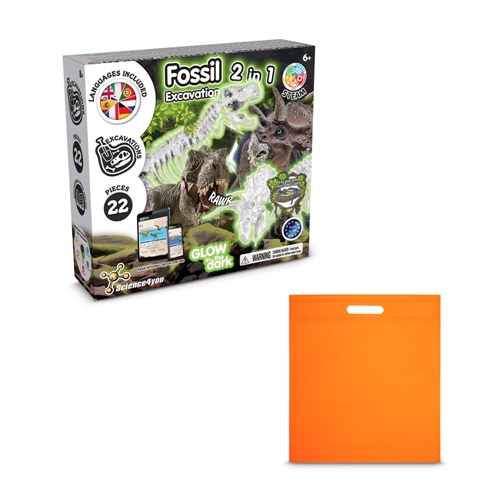 orange 2 in 1 Fossil Excavation Kit IV. Juego educativo suministrado con una bolsa de regalo de non woven (80 g/m²)