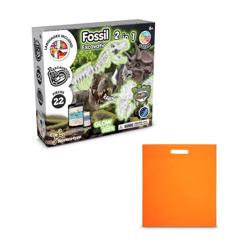 2 in 1 Fossil Excavation Kit IV. Juego educativo suministrado con una bolsa de regalo de non woven (80 g/m²)