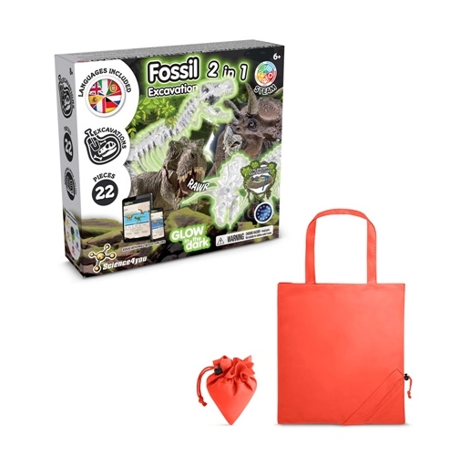 2 in 1 Fossil Excavation Kit V. Juego educativo suministrado con una bolsa de regalo plegable de 190T
